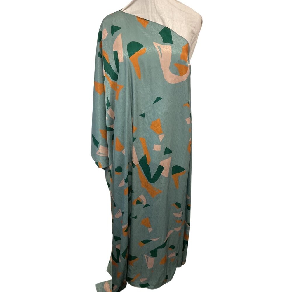Diarrablu Asymmetrical Flowy Caftan With Abstract Design In Green & Orange - Picture 6 of 6